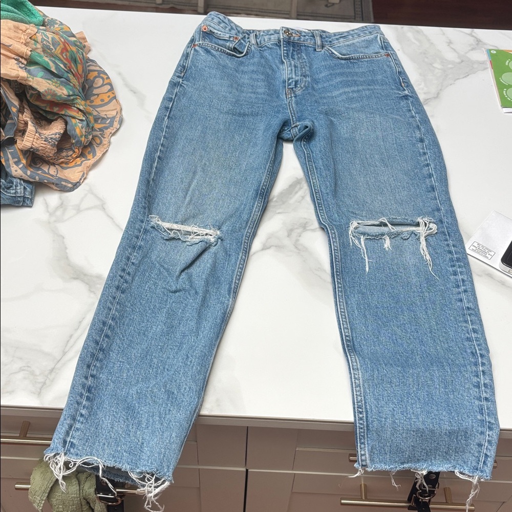 Zara high rise ripped jeans